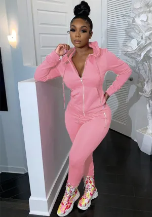 Stylish Hooded Zipper Tracksuit Set with Pocket Detail for Casual Chic