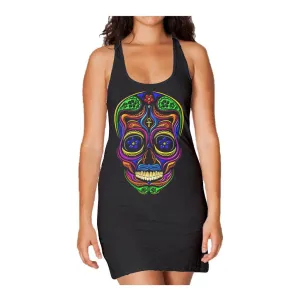 Sugar Skull Mexican Skull Women's Long Tank Dress (Black)
