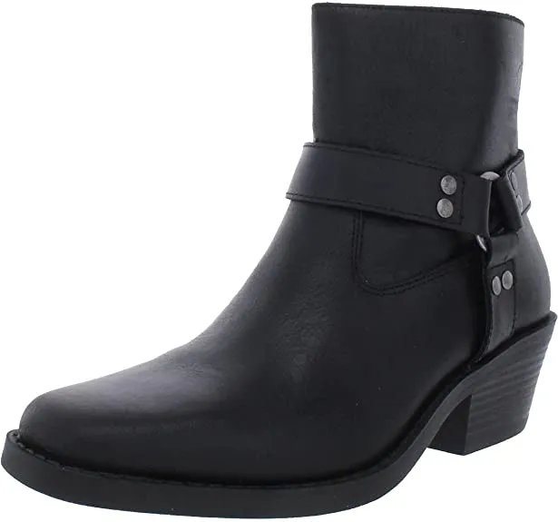 Sun   Stone Womens Pheobie Leather Square Toe Booties Black 7.5 Medium (B,M)