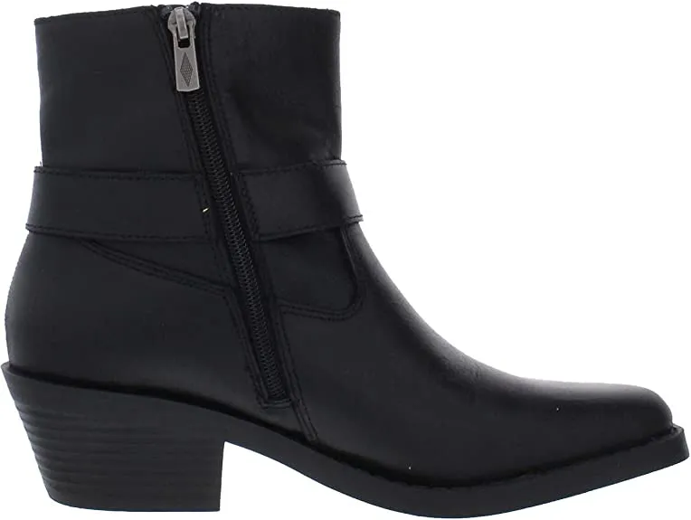 Sun   Stone Womens Pheobie Leather Square Toe Booties Black 7.5 Medium (B,M)