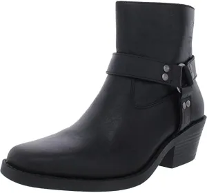Sun   Stone Womens Pheobie Leather Square Toe Booties Black 7.5 Medium (B,M)