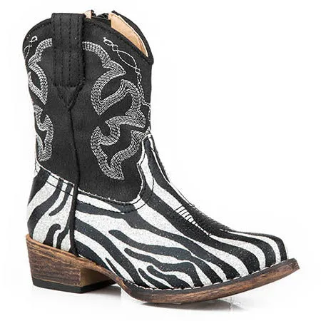 Toddler's Roper Riley Zebra Western Boots Handcrafted Black