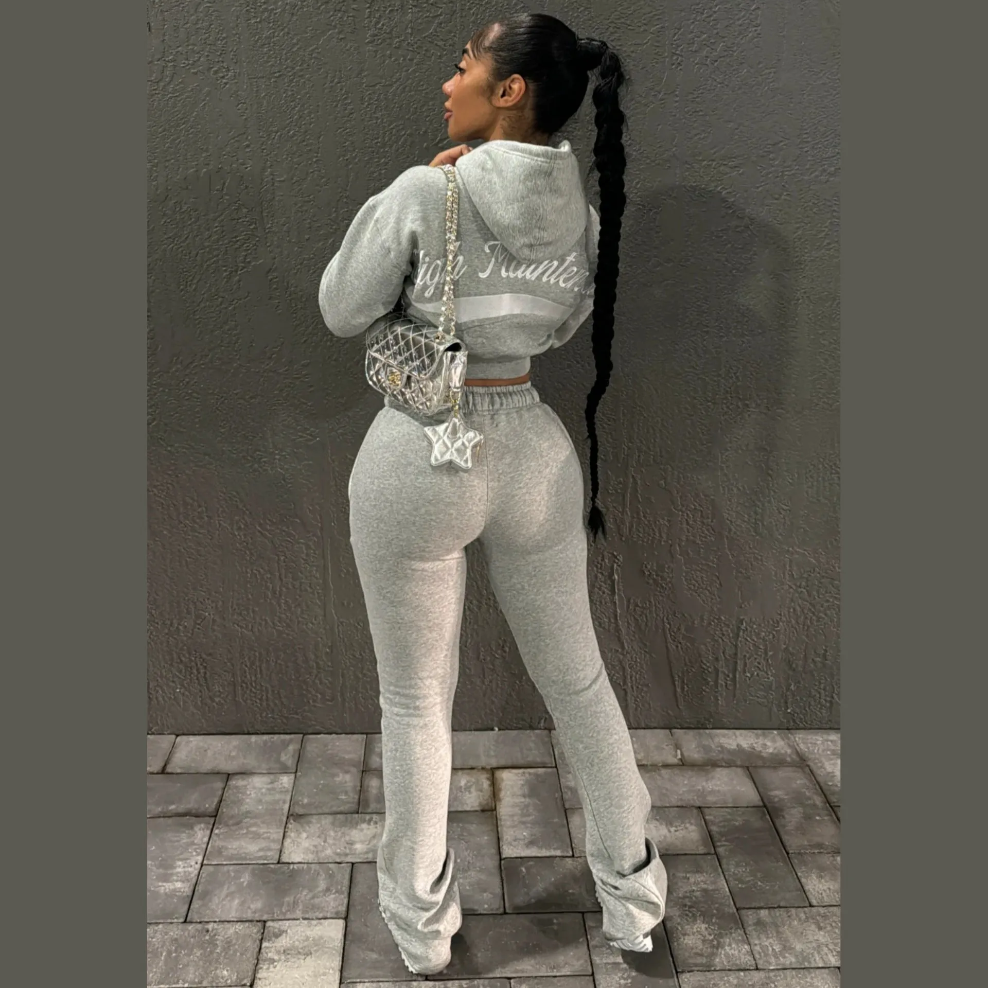 Trendy Streetwear Cropped Hoodie and High-Waisted Jogger Set