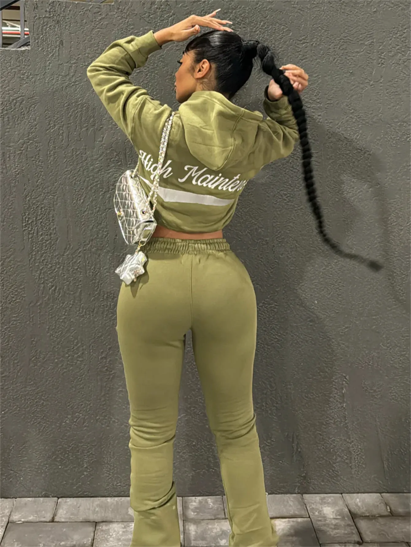 Trendy Streetwear Cropped Hoodie and High-Waisted Jogger Set