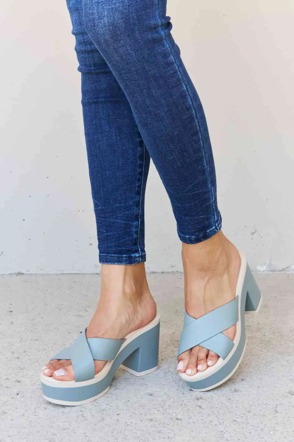Weeboo Empowering Misty Blue Contrast Platform Sandals