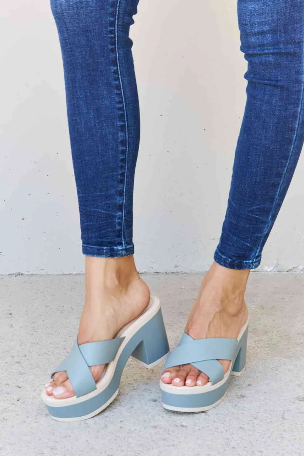 Weeboo Empowering Misty Blue Contrast Platform Sandals