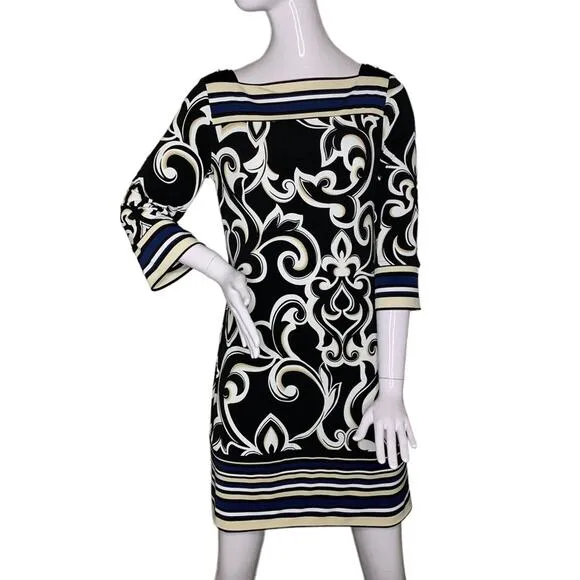 WHBM Formal Dress Size S Floral and Stripes print 3/4 Sleeve Square Neck…