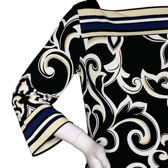 WHBM Formal Dress Size S Floral and Stripes print 3/4 Sleeve Square Neck…