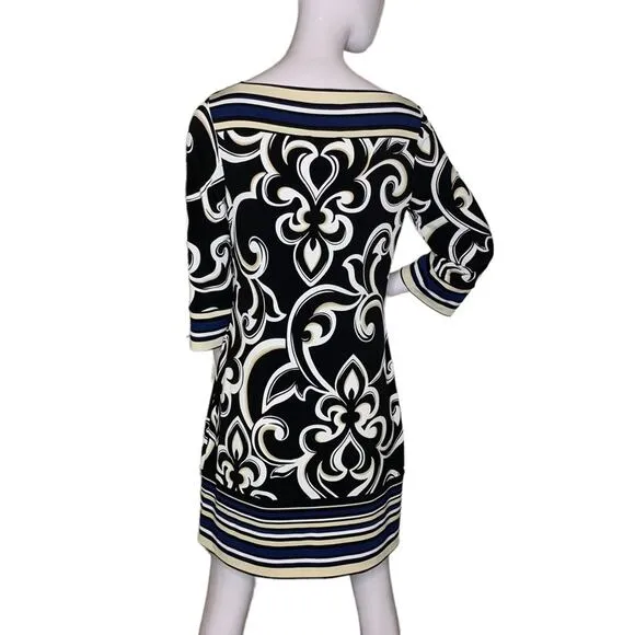 WHBM Formal Dress Size S Floral and Stripes print 3/4 Sleeve Square Neck…