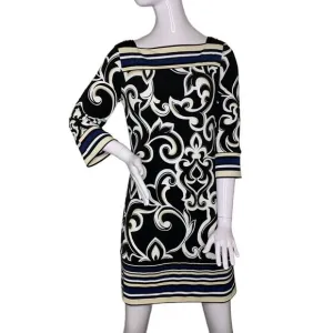 WHBM Formal Dress Size S Floral and Stripes print 3/4 Sleeve Square Neck…