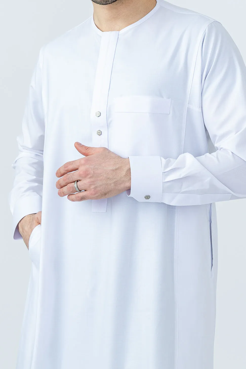 White Omani With Cuff Sleeve