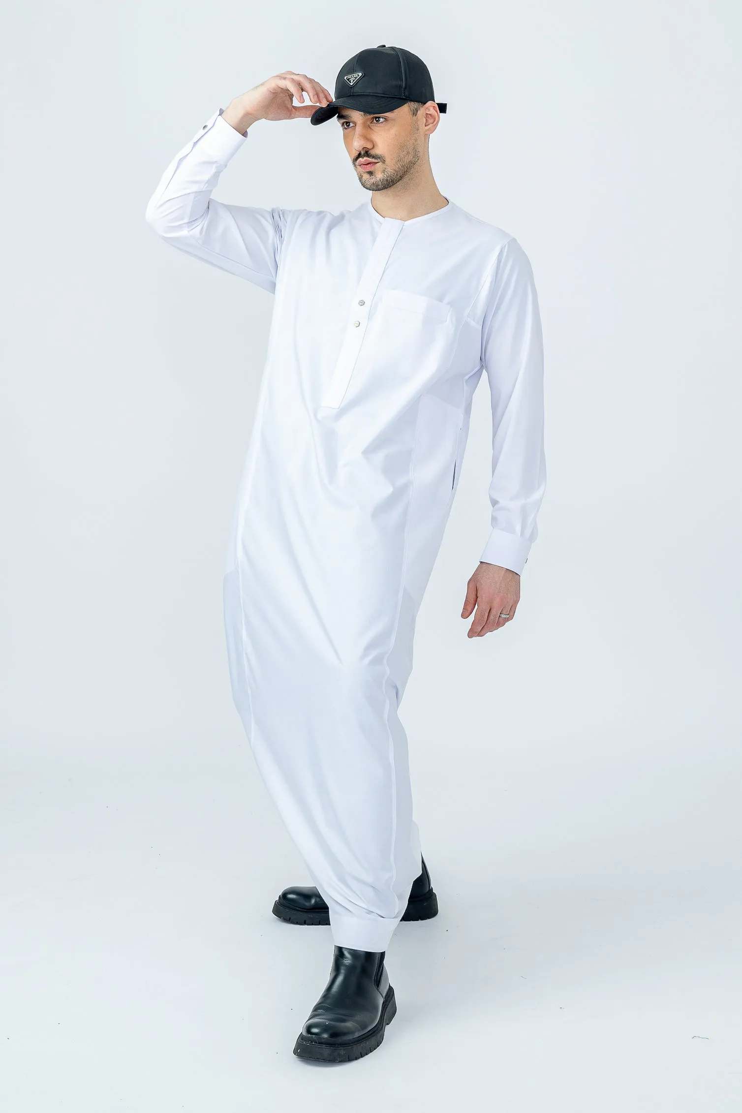 White Omani With Cuff Sleeve