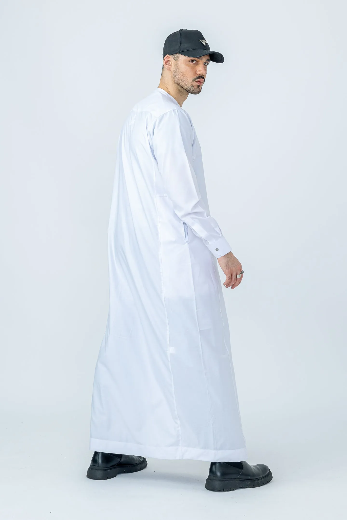 White Omani With Cuff Sleeve