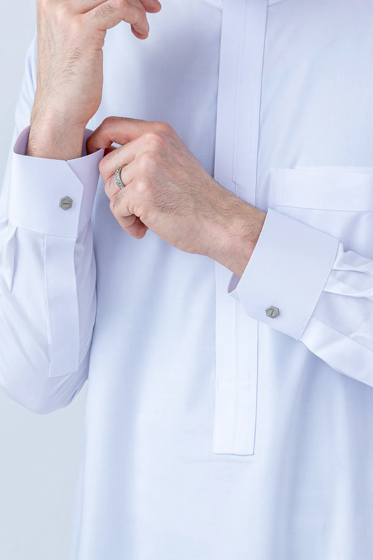 White Omani With Cuff Sleeve