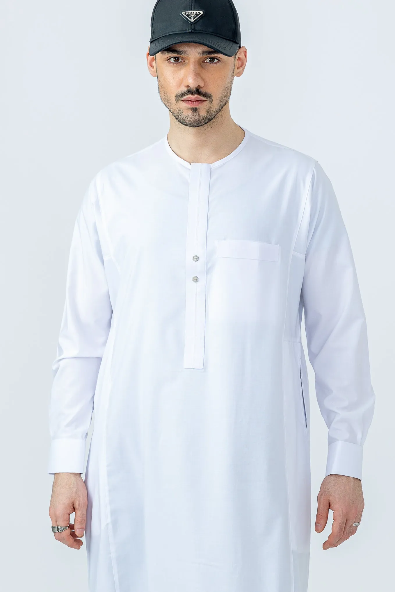White Omani With Cuff Sleeve