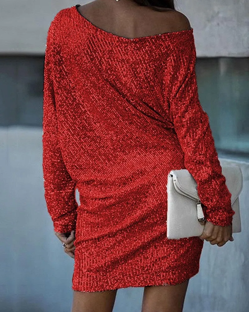 Women one Shoulder sequin Dress Evening Party Dress
