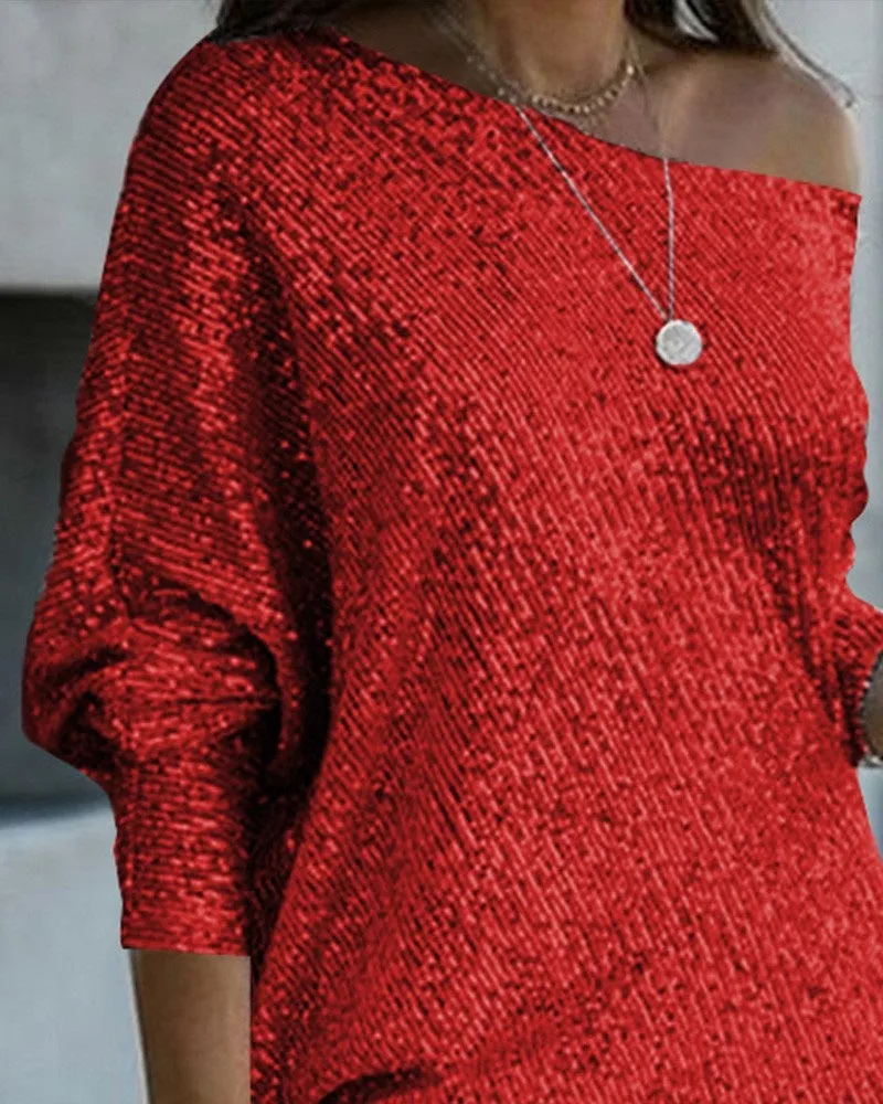 Women one Shoulder sequin Dress Evening Party Dress