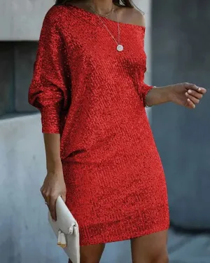 Women one Shoulder sequin Dress Evening Party Dress
