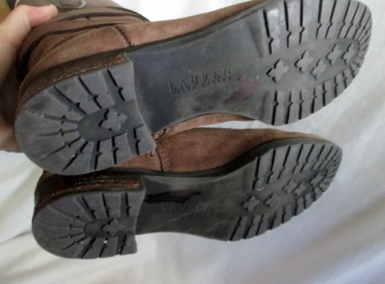 Womens RALPH LAUREN SHELBY Strappy Suede Buckle BOOTS BROWN 8 Boho Hipster