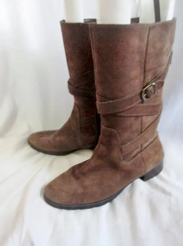 Womens RALPH LAUREN SHELBY Strappy Suede Buckle BOOTS BROWN 8 Boho Hipster