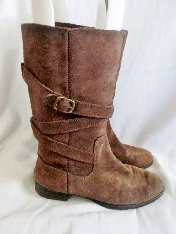 Womens RALPH LAUREN SHELBY Strappy Suede Buckle BOOTS BROWN 8 Boho Hipster