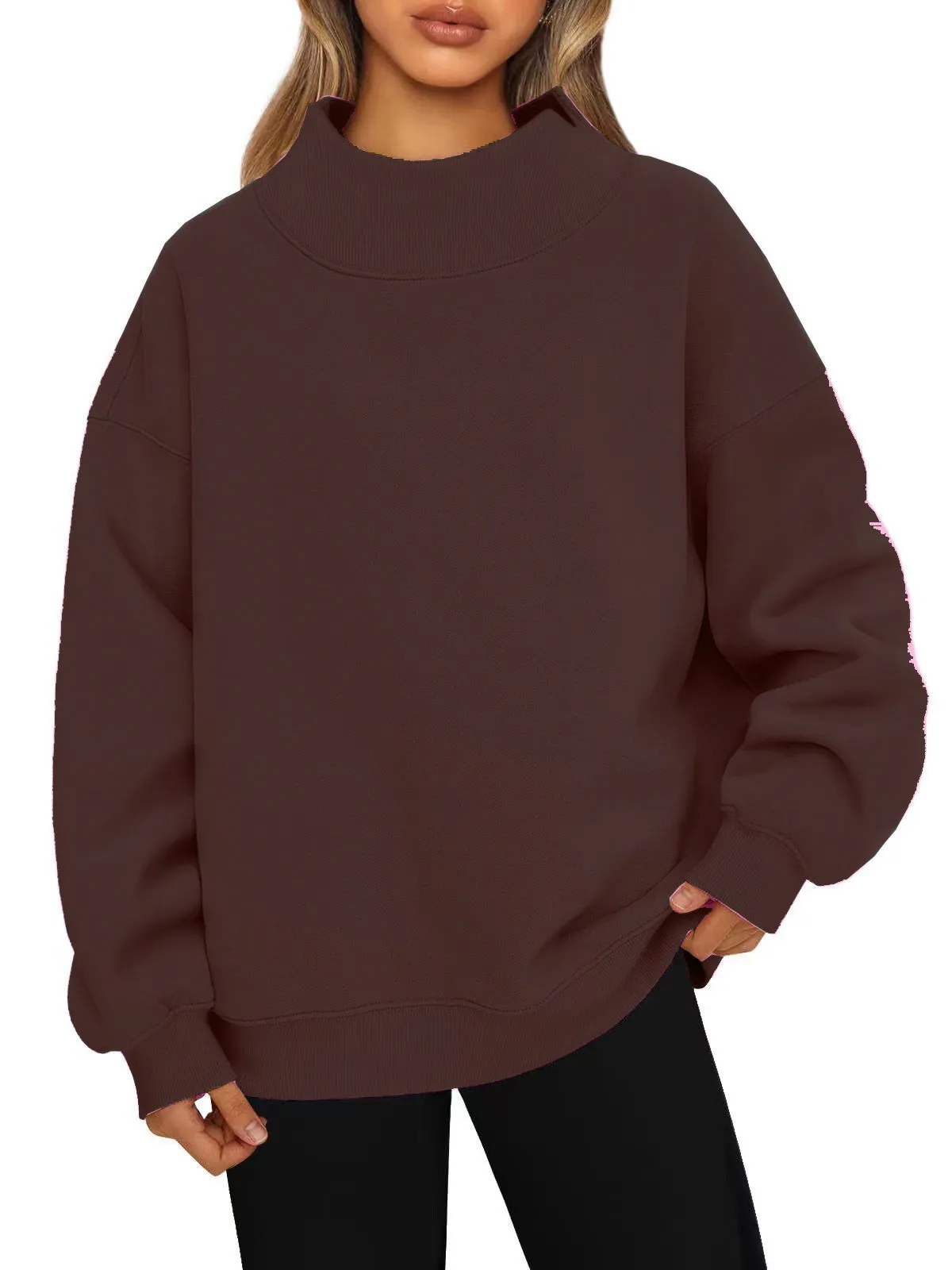 Women's Sweatshirt, Long Sleeves, High Neck, Pullover Sweatshirt, Casual Sweater, Thickened Upper Garment.C-241106-6