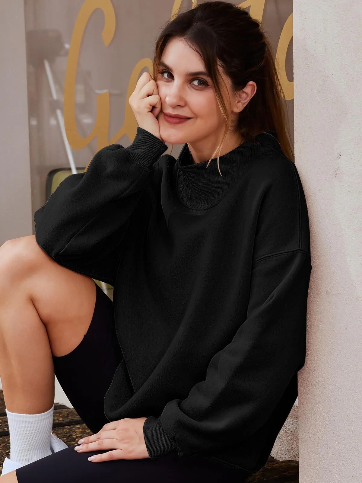 Women's Sweatshirt, Long Sleeves, High Neck, Pullover Sweatshirt, Casual Sweater, Thickened Upper Garment.C-241106-6