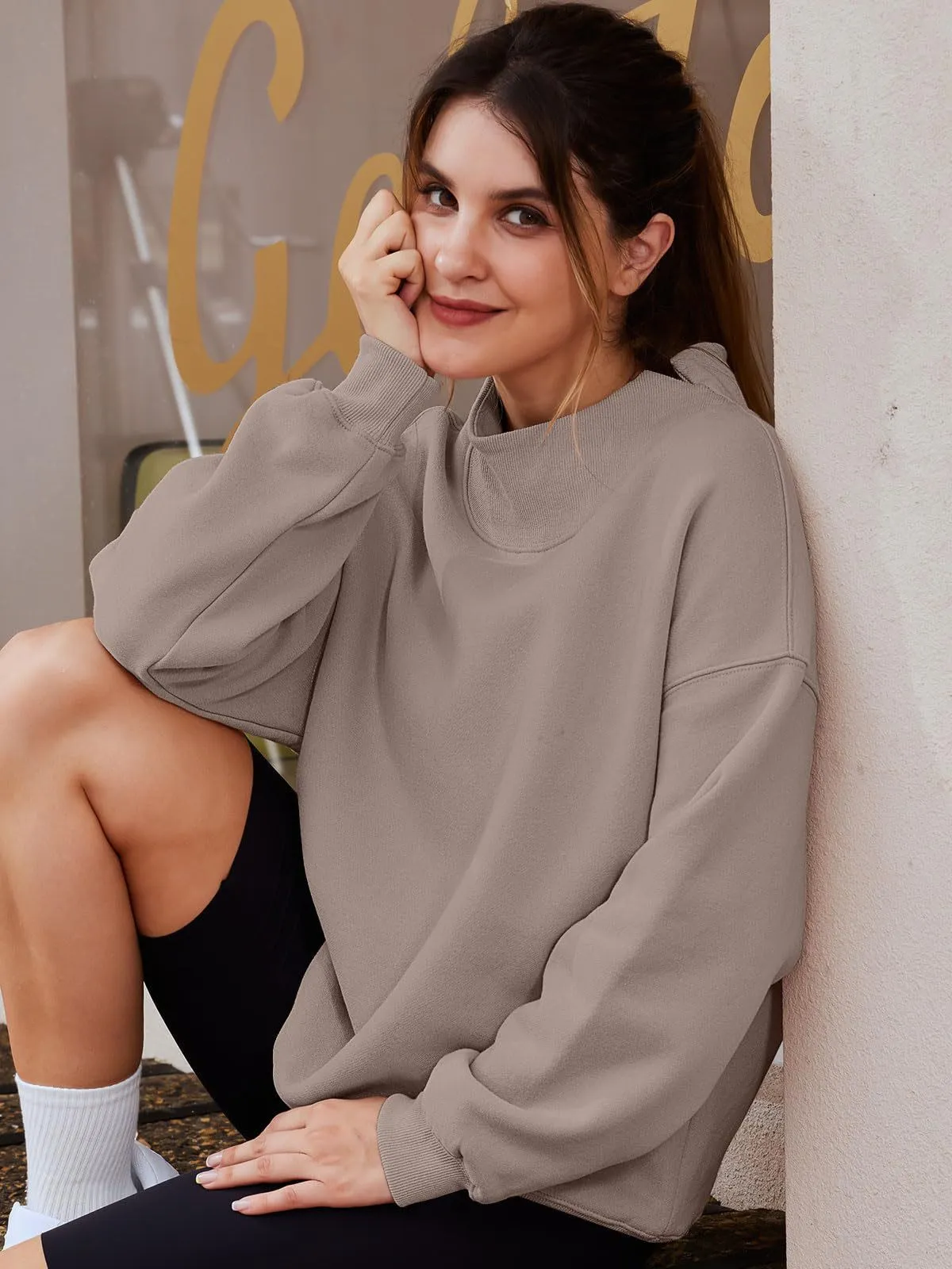 Women's Sweatshirt, Long Sleeves, High Neck, Pullover Sweatshirt, Casual Sweater, Thickened Upper Garment.C-241106-6